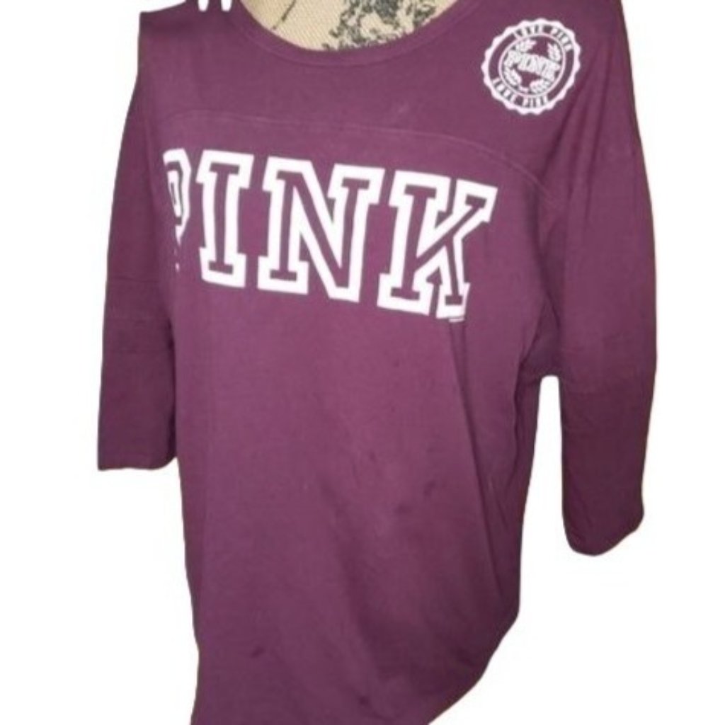 Pink By Victoria's Secret Size Small Jersey Style Maroon 3/4 Sleeve T-Shirt
